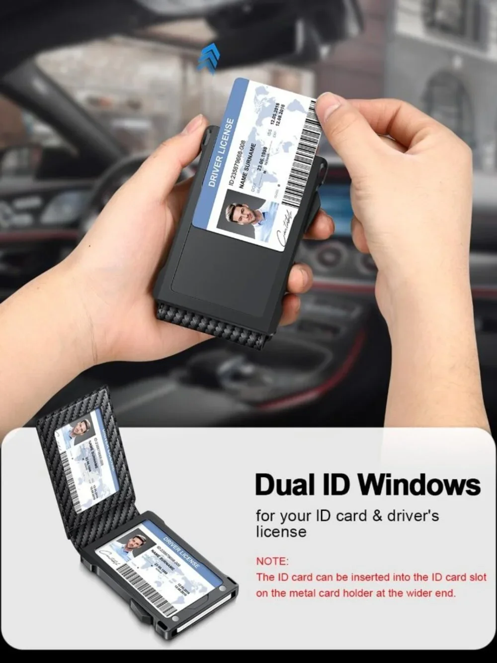 Slim RFID Wallet for Men - 2 ID Windows, Money Clip, Compact Card Holder